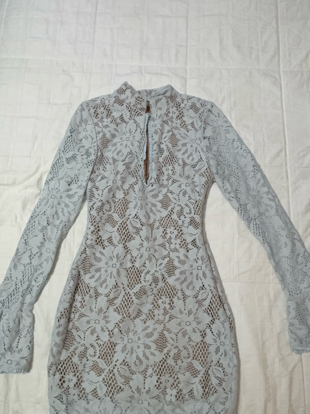 Lace Long-Sleeve Mini Dress in Pale Blue